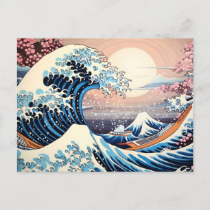 Great Wave inspired pink sakura aesthetic Postcard