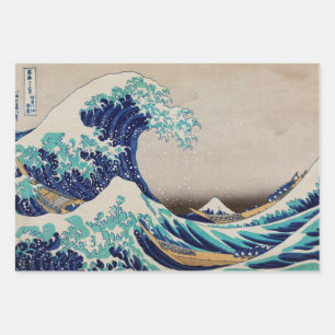 GREAT WAVE JAPANESE WOODBLOCK GIFT WRAP Sheet Set
