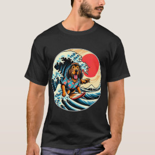 Great Wave Kanagawa Bloodhound dog Surfing T-Shirt