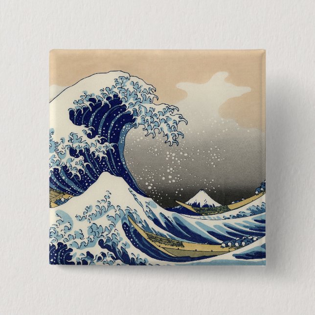 Great Wave Kanagawa Japanese Painting 15 Cm Square Badge (Front)