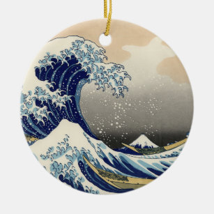 Great Wave Kanagawa Japanese Painting Ceramic Tree Decoration