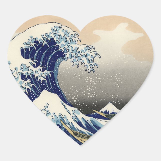 Great Wave Kanagawa Japanese Painting Heart Sticker (Front)