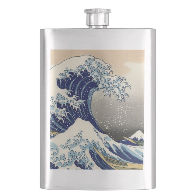 Great Wave Kanagawa Japanese Painting Hip Flask (Front)