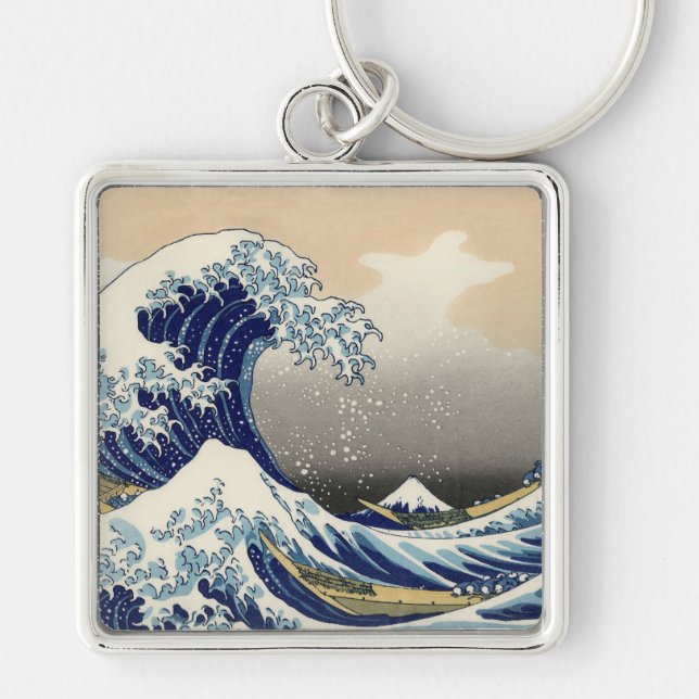 Great Wave Kanagawa Japanese Painting Key Ring (Front)