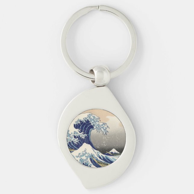 Great Wave Kanagawa Japanese Painting Key Ring (Front)
