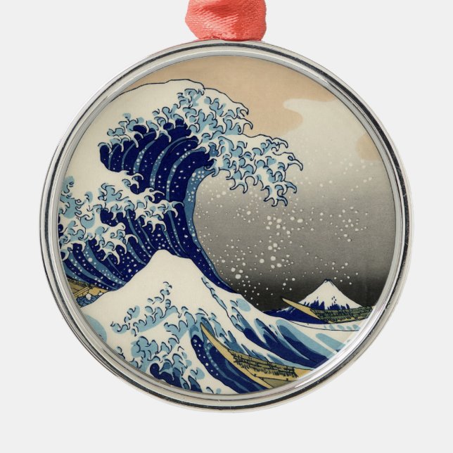 Great Wave Kanagawa Japanese Painting Metal Tree Decoration (Front)