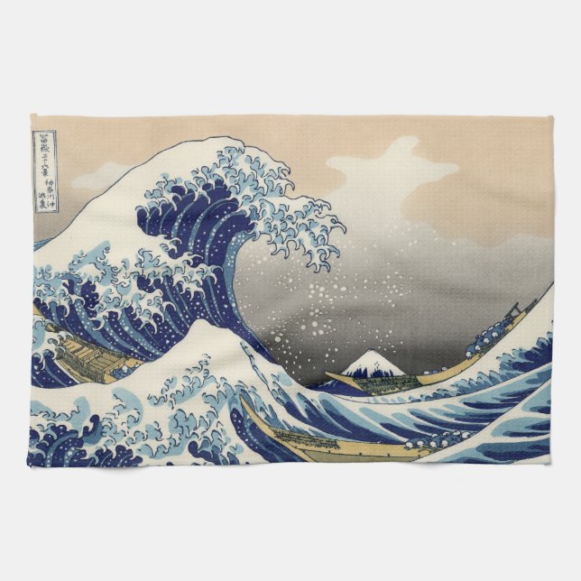 Great Wave Kanagawa Japanese Painting Tea Towel (Horizontal)