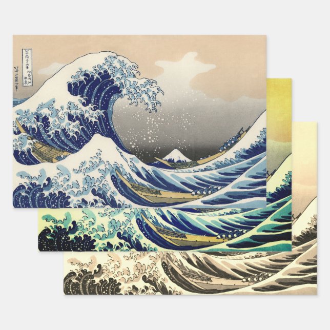 Great Wave Kanagawa Japanese Painting Wrapping Paper Sheet (Set)