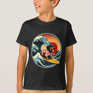 Great Wave Kanagawa Weiner Dachshund Dog Surfing T-Shirt