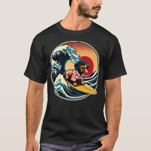 Great Wave Kanagawa Weiner Dachshund Dog Surfing T-Shirt