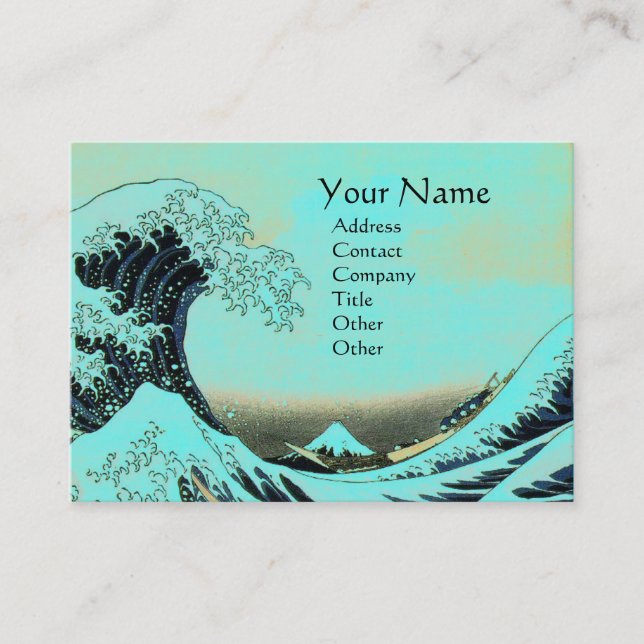 GREAT WAVE MONOGRAM Aqua Blue Green,Teal Business Card (Front)