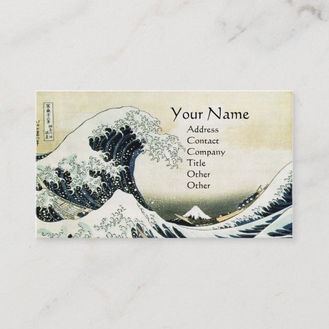 GREAT WAVE MONOGRAM Blue Business Card (Front)