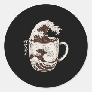 Great Wave Of Coffee Splash Japanese Art Mug Caffe Classic Round Sticker