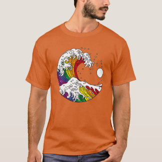 Great Wave of Kanagawa LGBTQ Pride Rainbow Flag vi T-Shirt