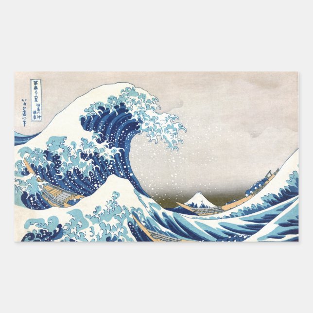 Great Wave Off Kanagawa Hokusai Japanese Fine Art Rectangular Sticker (Front)