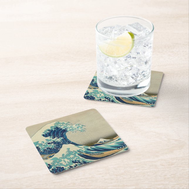 Great Wave off Kanagawa & Japanese Art /Japan Square Paper Coaster (Insitu)