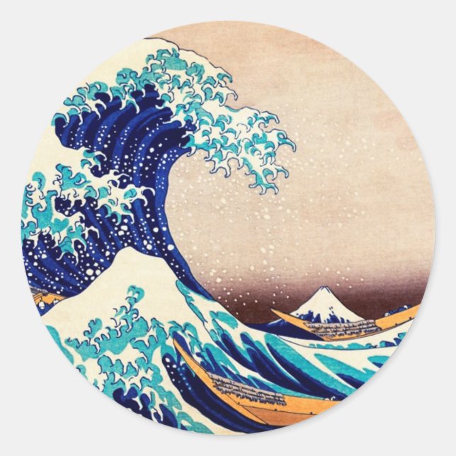 Great Wave Off Kanagawa Japanese Woodblock Print Classic Round Sticker (Front)