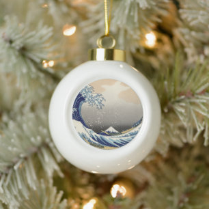 Great Wave off Kanagawa & Mount Fuji Japan Sea Ceramic Ball Christmas Ornament