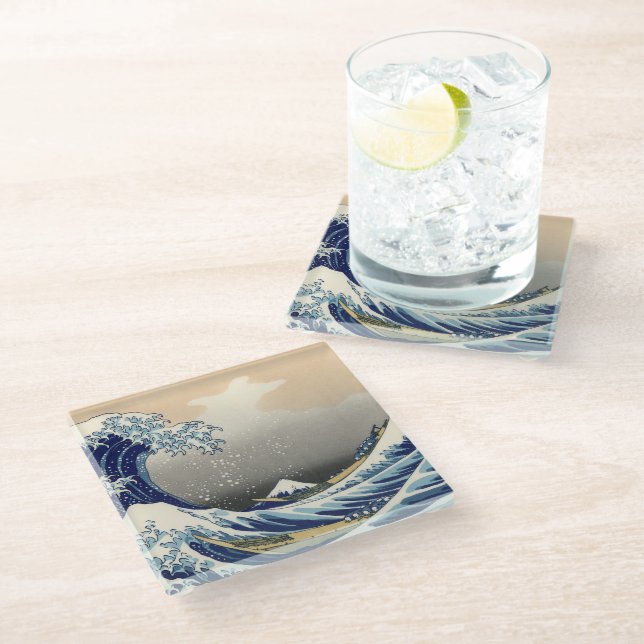 Great Wave off Kanagawa & Mount Fuji Japan Sea Glass Coaster (Angled)