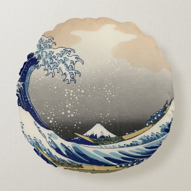Great Wave off Kanagawa & Mount Fuji Japan Sea Round Cushion (Front)