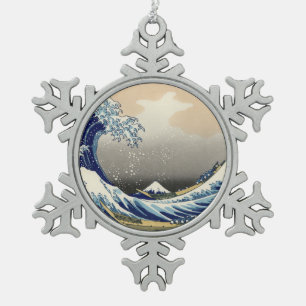 Great Wave off Kanagawa & Mount Fuji Japan Sea Snowflake Pewter Christmas Ornament
