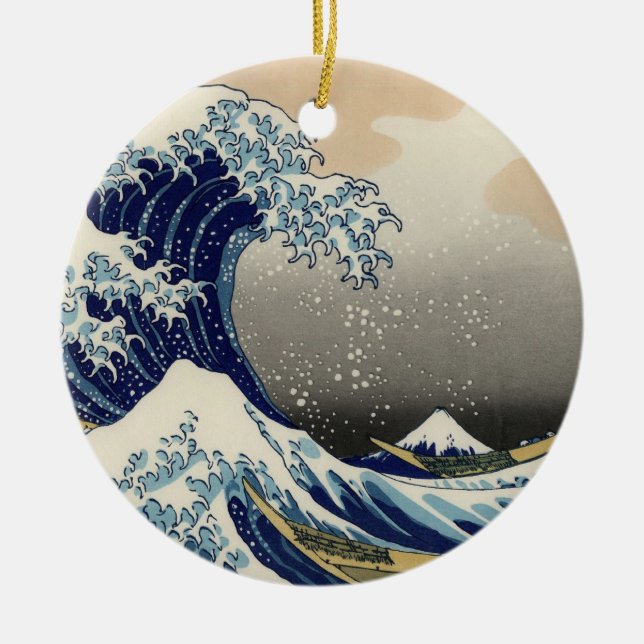 Great Wave off Kanagawa Oriental Fine Art Ceramic Tree Decoration (Front)