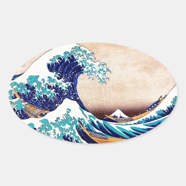Great Wave Off Kanagawa Vintage Japanese Print Art Oval Sticker (Front)