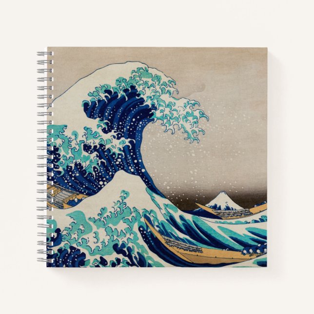 "Great Wave" Vintage Japanese Art Hokusai Notebook (Front)