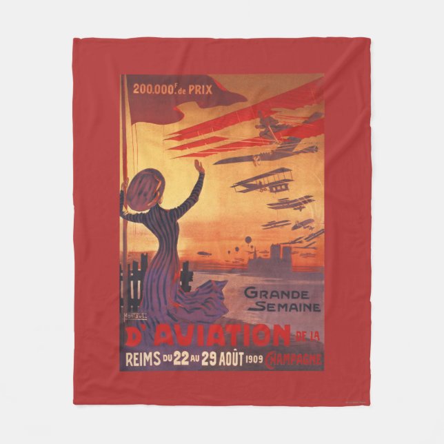 Great Week of Aviation - Woman Waving Poster Fleece Blanket (Front)