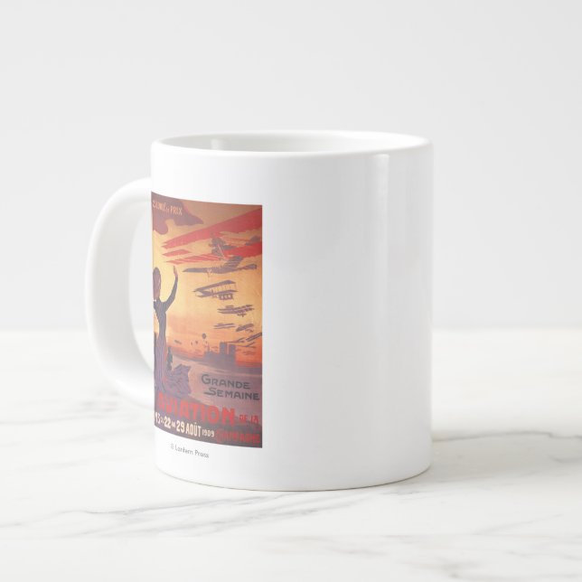Great Week of Aviation - Woman Waving Poster Large Coffee Mug (Front Left)