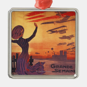 Great Week of Aviation - Woman Waving Poster Metal Tree Decoration