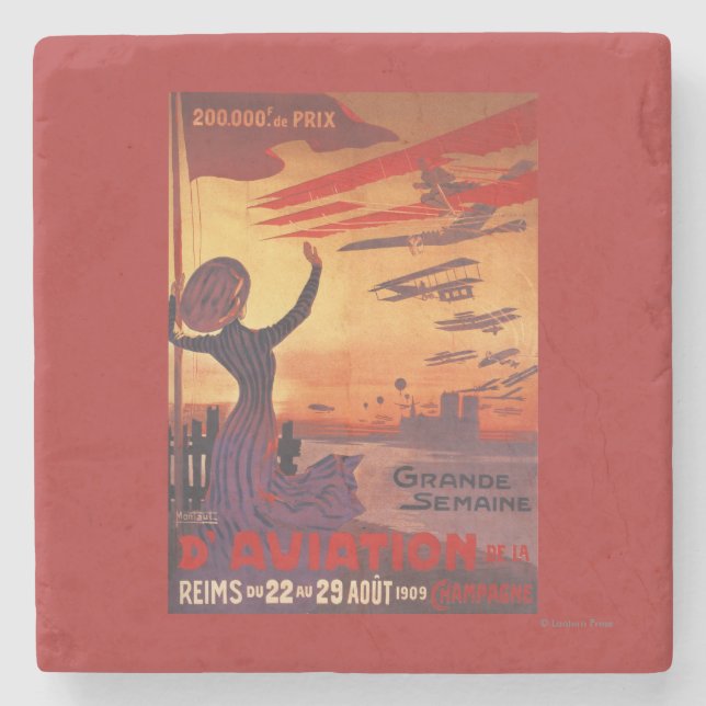 Great Week of Aviation - Woman Waving Poster Stone Coaster (Front)