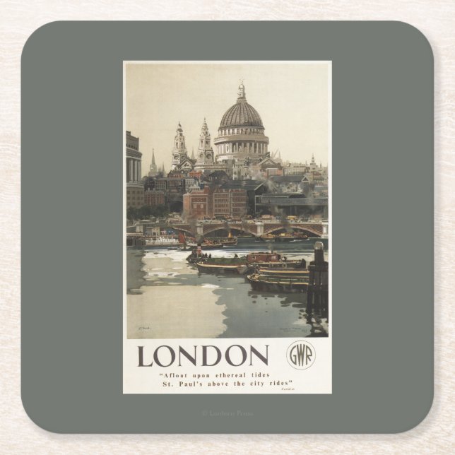 Great Western Railway St. Paul's Travel Poster Square Paper Coaster (Front)