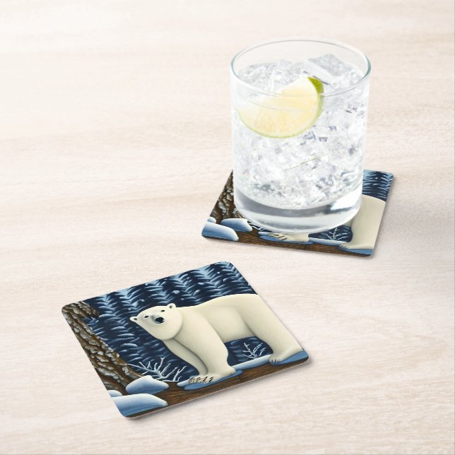 Great White Bear Of The North Square Paper Coaster (Insitu)