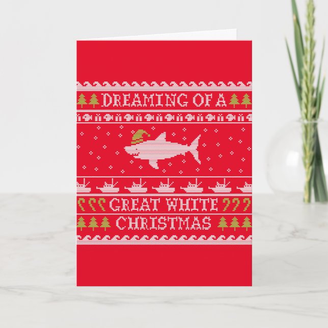 Great White Christmas Funny Ugly Sweater Red Card (Front)