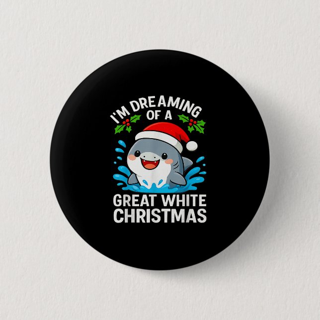 Great White Christmas Shark Funny Santa Holiday Pu 6 Cm Round Badge (Front)