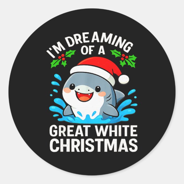 Great White Christmas Shark Funny Santa Holiday Pu Classic Round Sticker (Front)