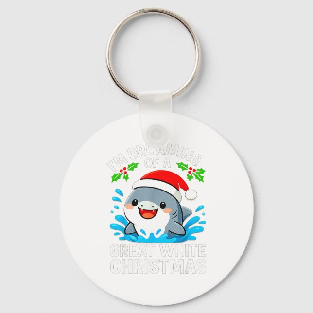 Great White Christmas Shark Funny Santa Holiday Pu Key Ring (Front)