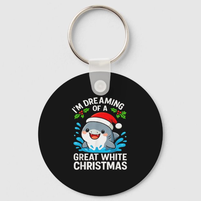 Great White Christmas Shark Funny Santa Holiday Pu Key Ring (Front)