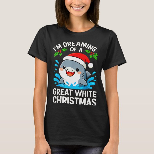 Great White Christmas Shark Funny Santa Holiday Pu T-Shirt (Front)