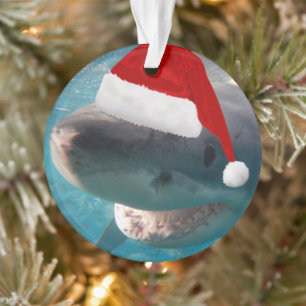 Great White Christmas Sharks with Santa Hat 2-in-1 Ornament