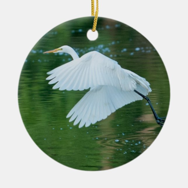Great White Egret Ceramic Tree Decoration (Front)