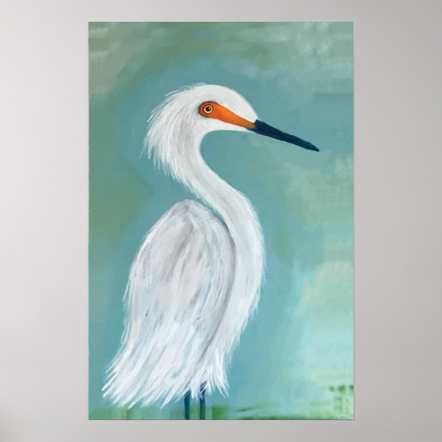 Great White Egret Fine Art Painting Poster (Front)