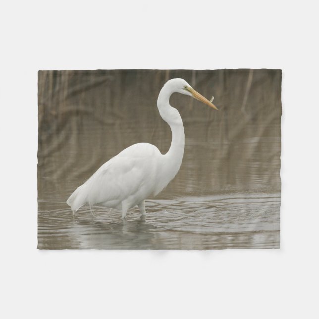 Great White Egret Fleece Blanket (Front (Horizontal))