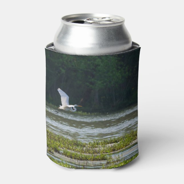 Great White Egret Flying Can Cooler (Can Front)