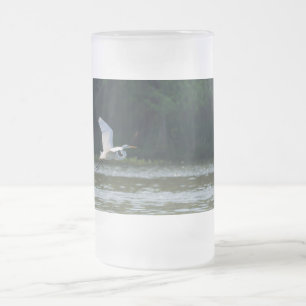 Great White Egret Flying Frosted Mug