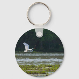 Great White Egret Flying Key Ring
