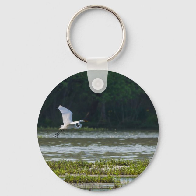 Great White Egret Flying Key Ring (Front)