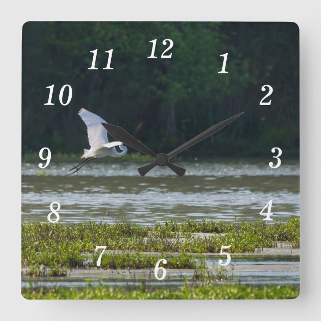 Great White Egret Flying Wall Clock (Front)
