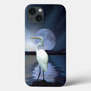 Great White Egret, Moon and Water Wildlife Art 3 iPhone 13 Case